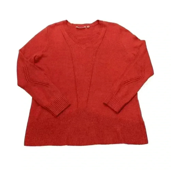 Soft Surroundings Large Burnt Orange Pointelle Knit V-Neck Everest Sweater Knit - Picture 2 of 12